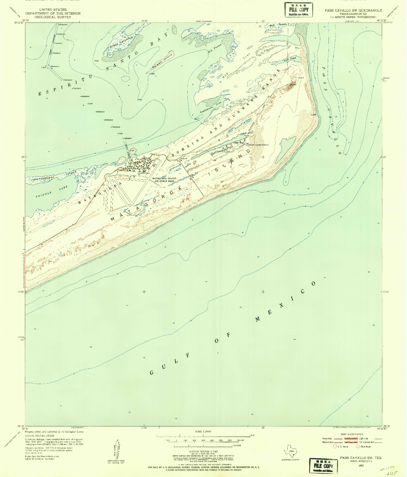 USGS 1:24000-SCALE QUADRANGLE FOR PASS CAVALLO SW, TX 1952