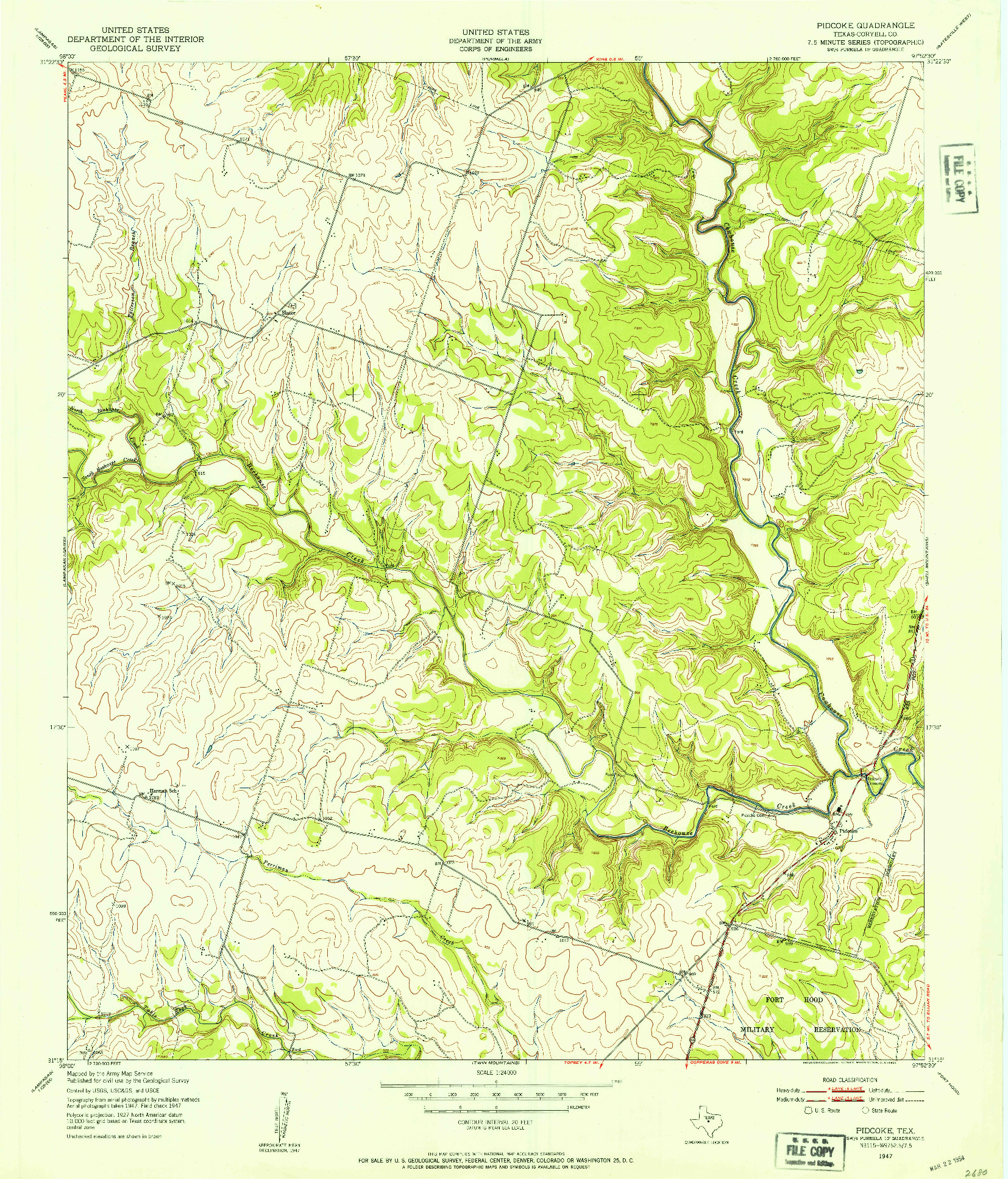 USGS 1:24000-SCALE QUADRANGLE FOR PIDCOKE, TX 1947