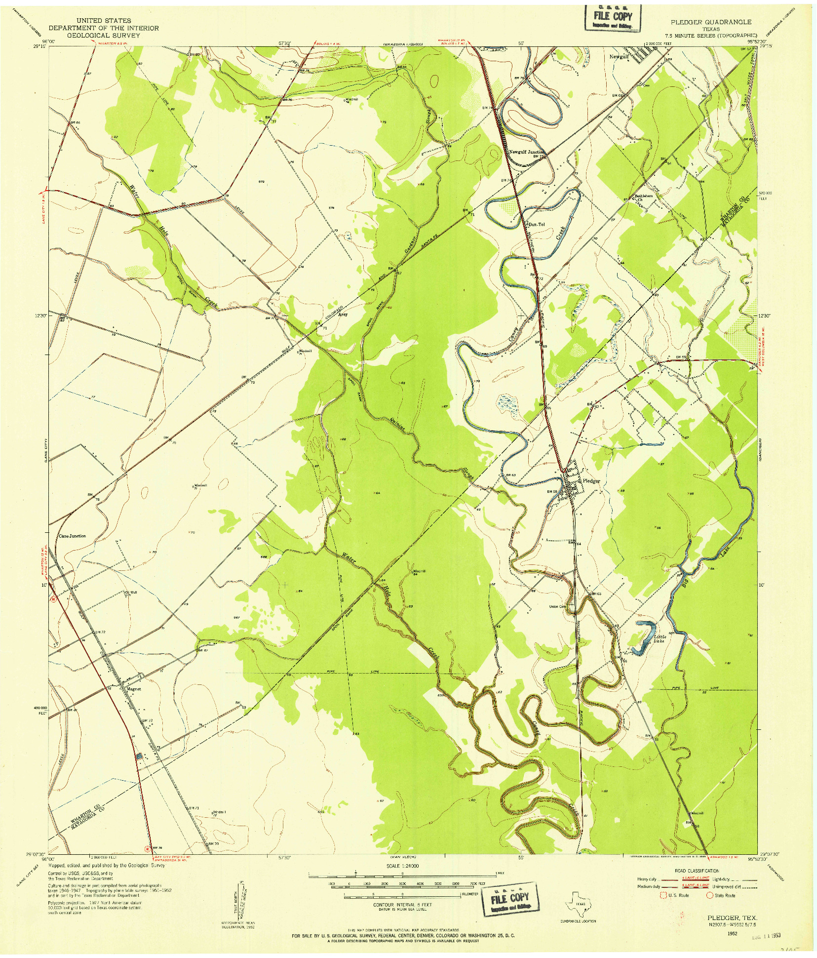 USGS 1:24000-SCALE QUADRANGLE FOR PLEDGER, TX 1952