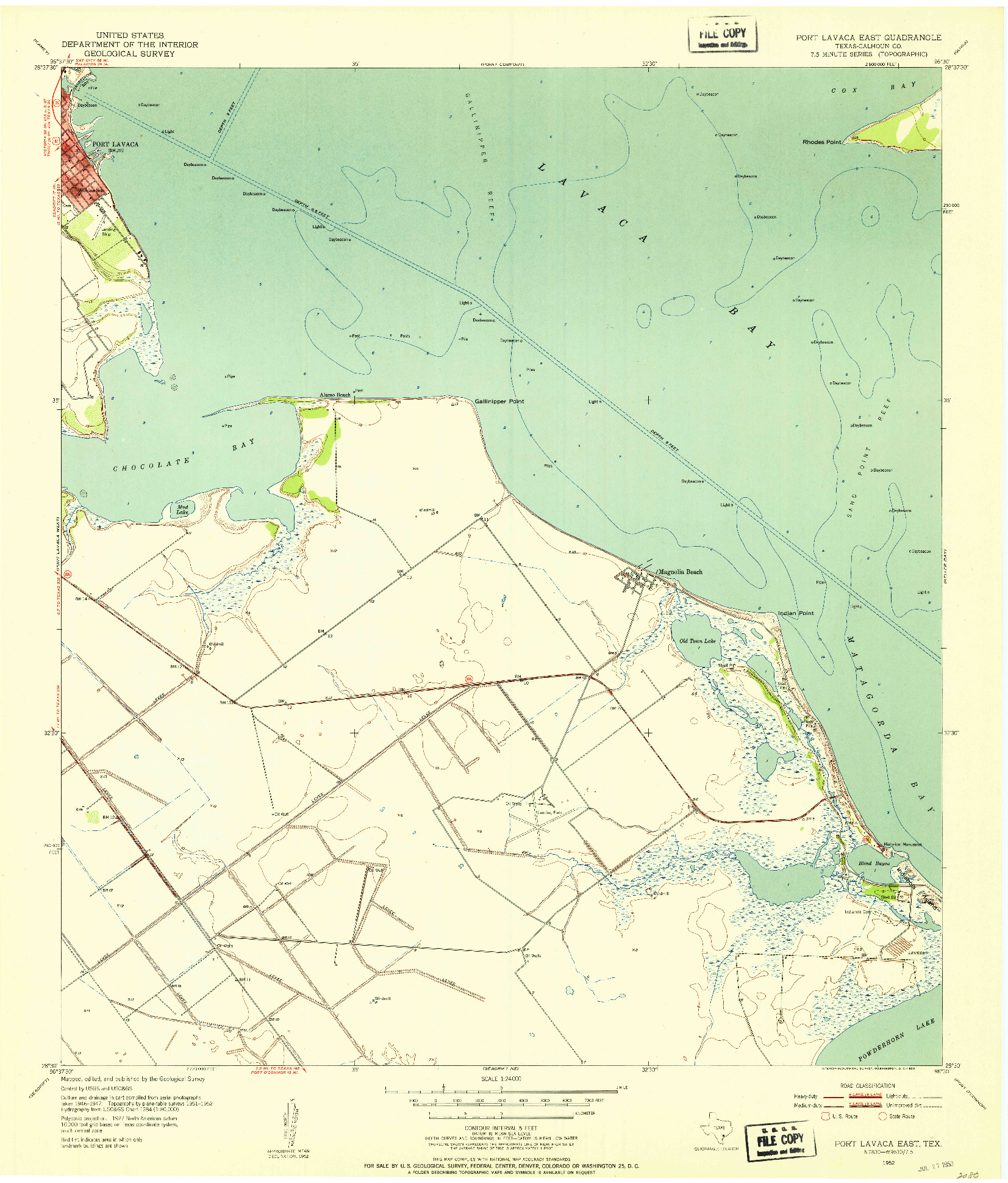 USGS 1:24000-SCALE QUADRANGLE FOR PORT LAVACA EAST, TX 1952