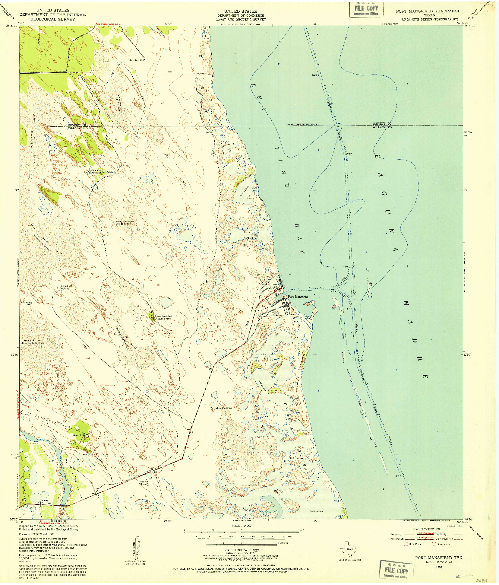 USGS 1:24000-SCALE QUADRANGLE FOR PORT MANSFIELD, TX 1952