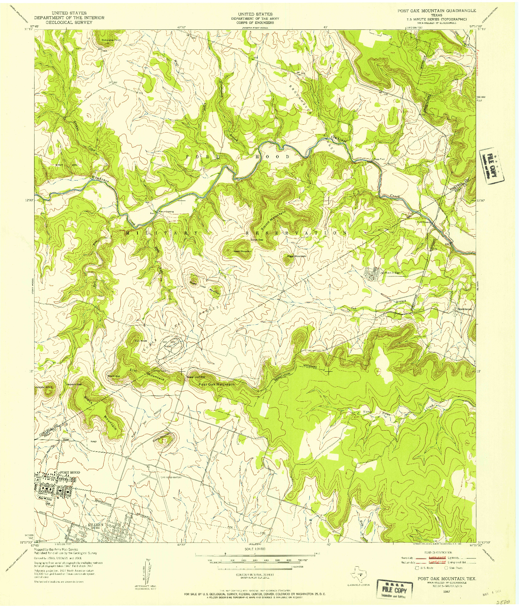 USGS 1:24000-SCALE QUADRANGLE FOR POST OAK MOUNTAIN, TX 1947