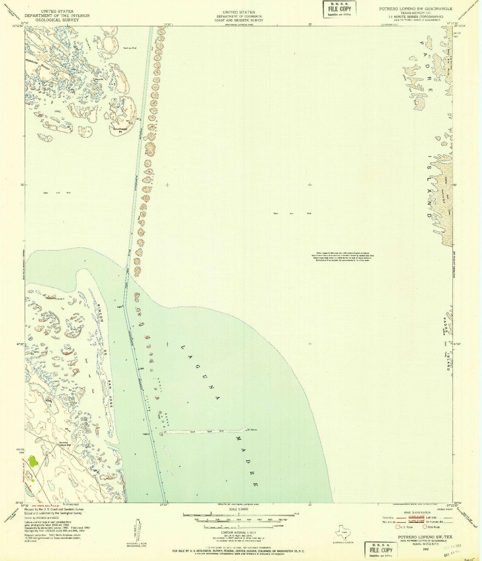 USGS 1:24000-SCALE QUADRANGLE FOR POTRERO LOPENO SW, TX 1952