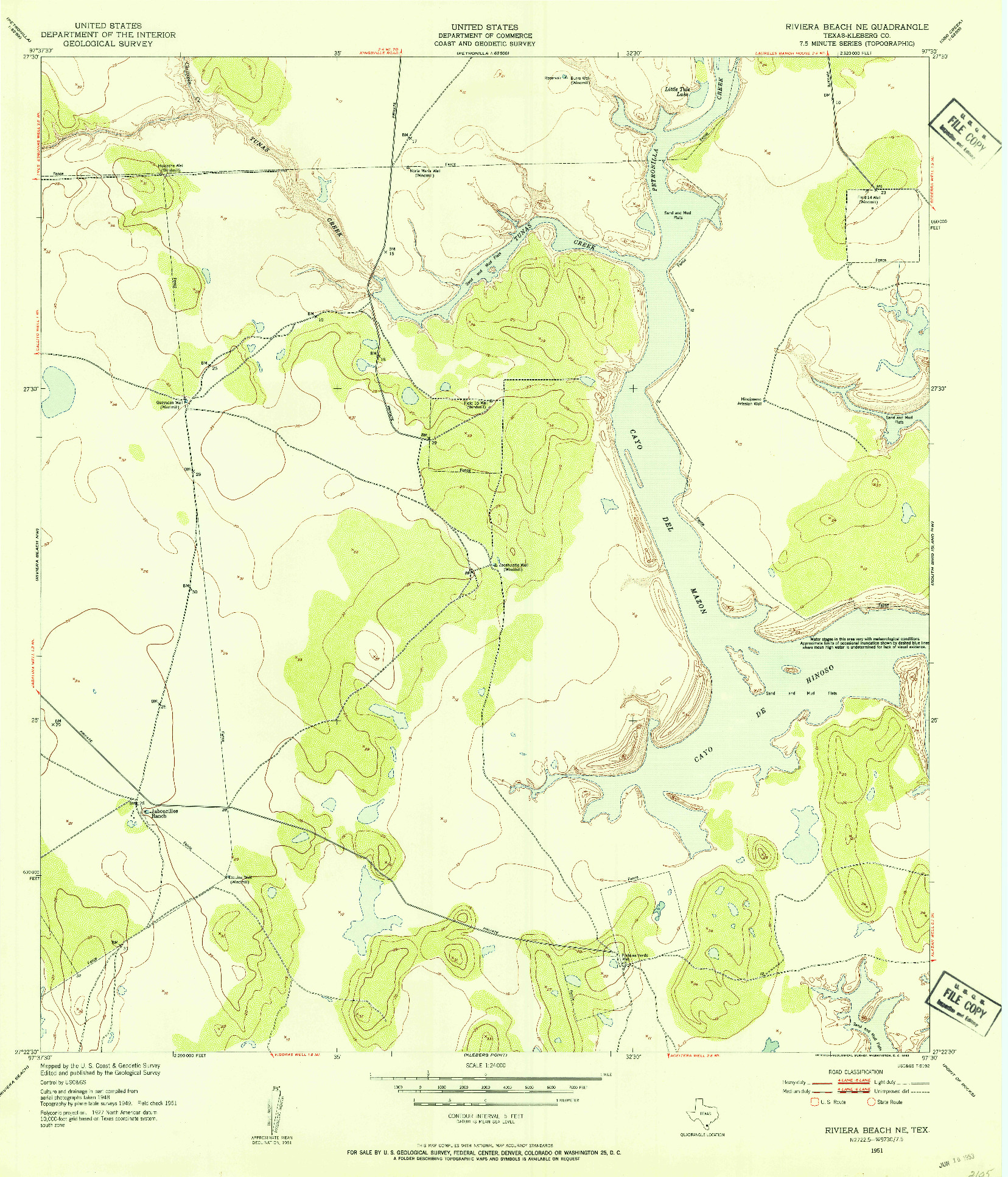 USGS 1:24000-SCALE QUADRANGLE FOR RIVIERA BEACH NE, TX 1951