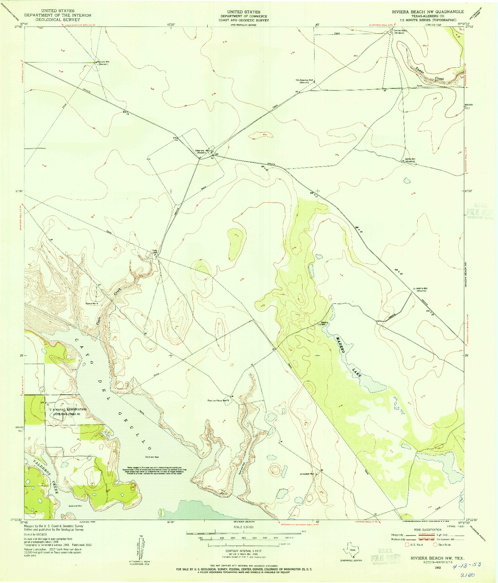 USGS 1:24000-SCALE QUADRANGLE FOR RIVIERA BEACH NW, TX 1952