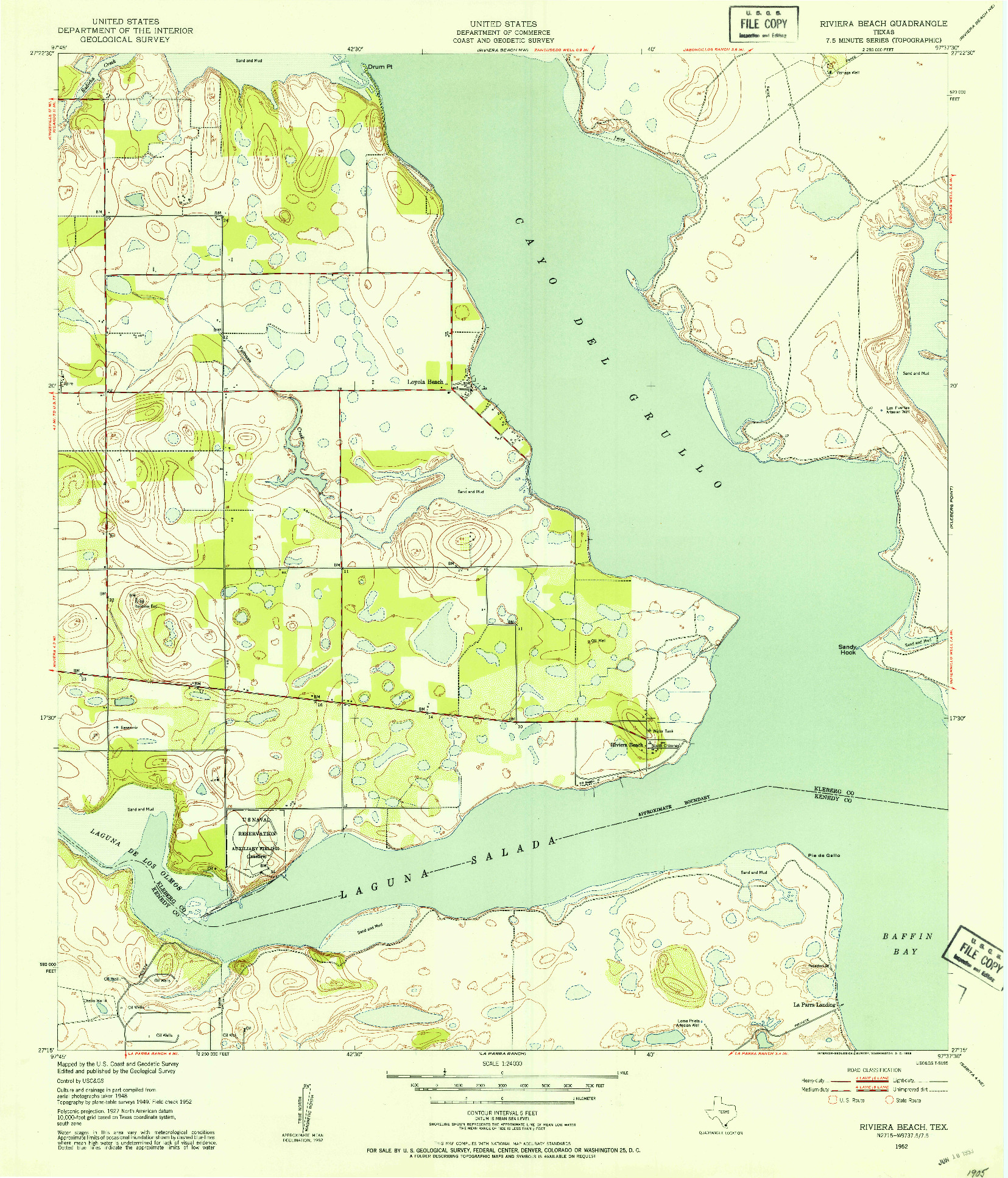 USGS 1:24000-SCALE QUADRANGLE FOR RIVIERA BEACH, TX 1952