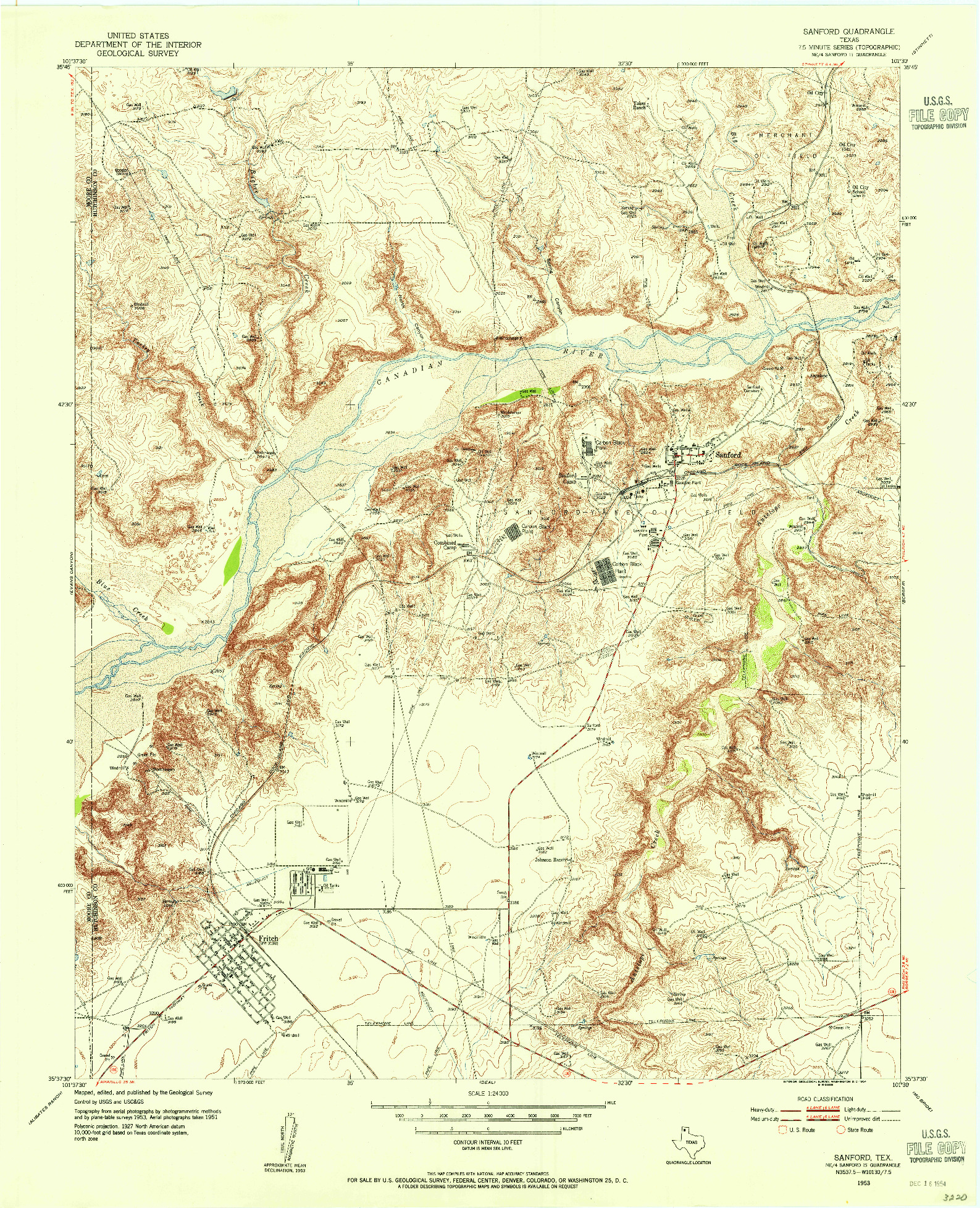USGS 1:24000-SCALE QUADRANGLE FOR SANFORD, TX 1953