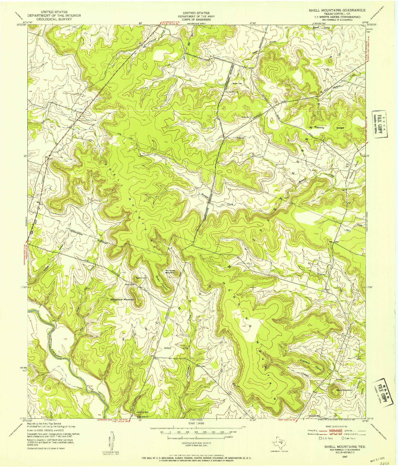 USGS 1:24000-SCALE QUADRANGLE FOR SHELL MOUNTAINS, TX 1947