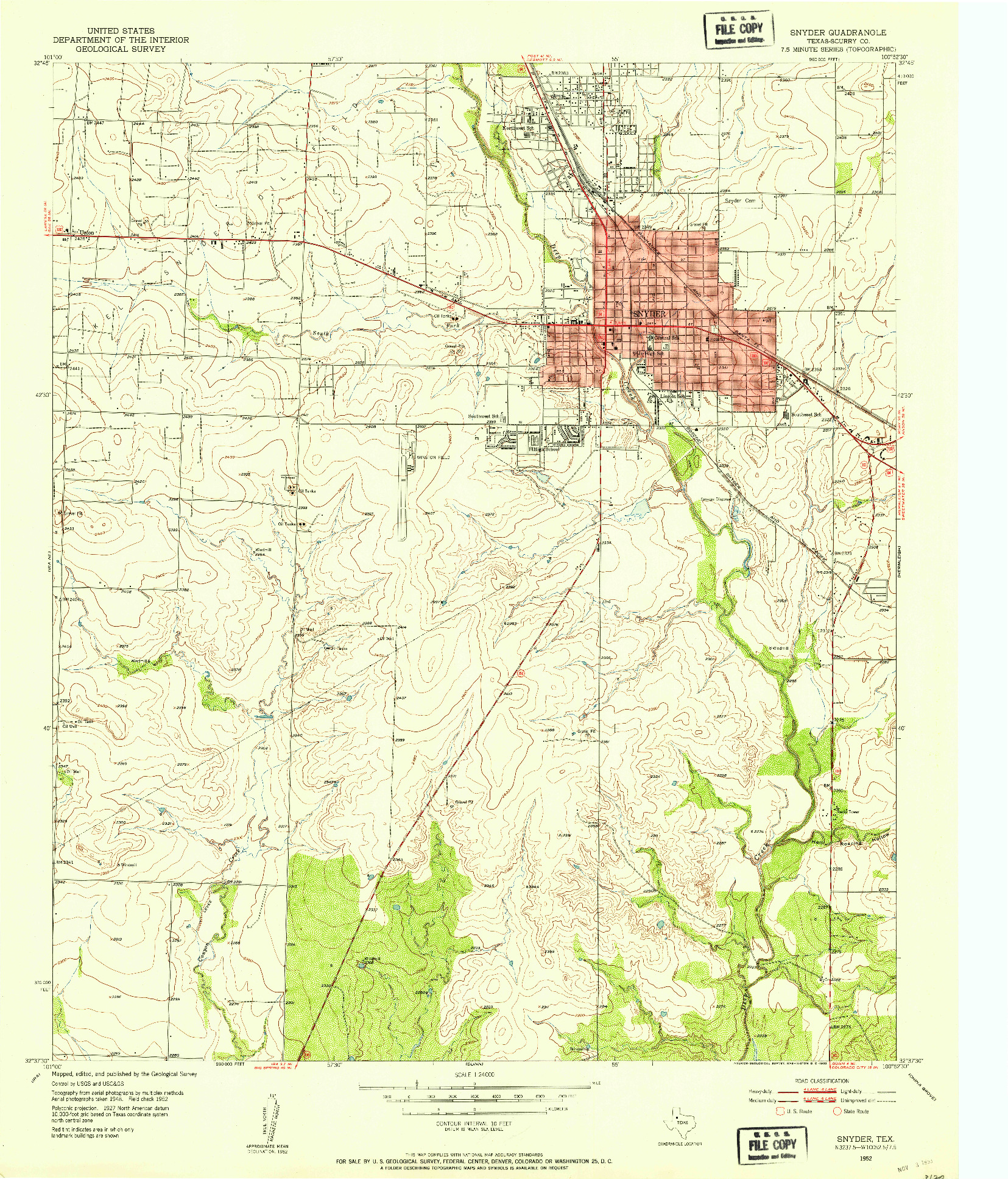 USGS 1:24000-SCALE QUADRANGLE FOR SNYDER, TX 1952