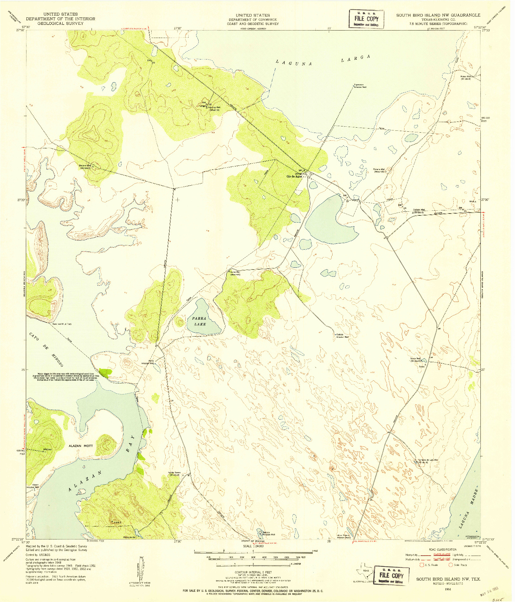 USGS 1:24000-SCALE QUADRANGLE FOR SOUTH BIRD ISLAND NW, TX 1951