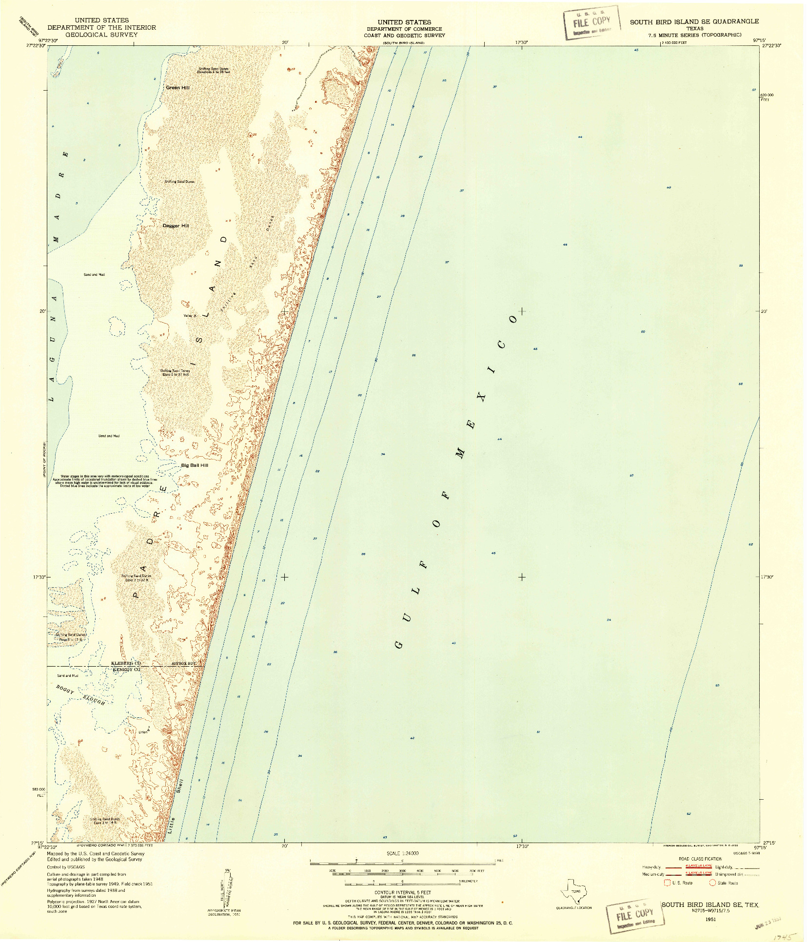 USGS 1:24000-SCALE QUADRANGLE FOR SOUTH BIRD ISLAND SE, TX 1951