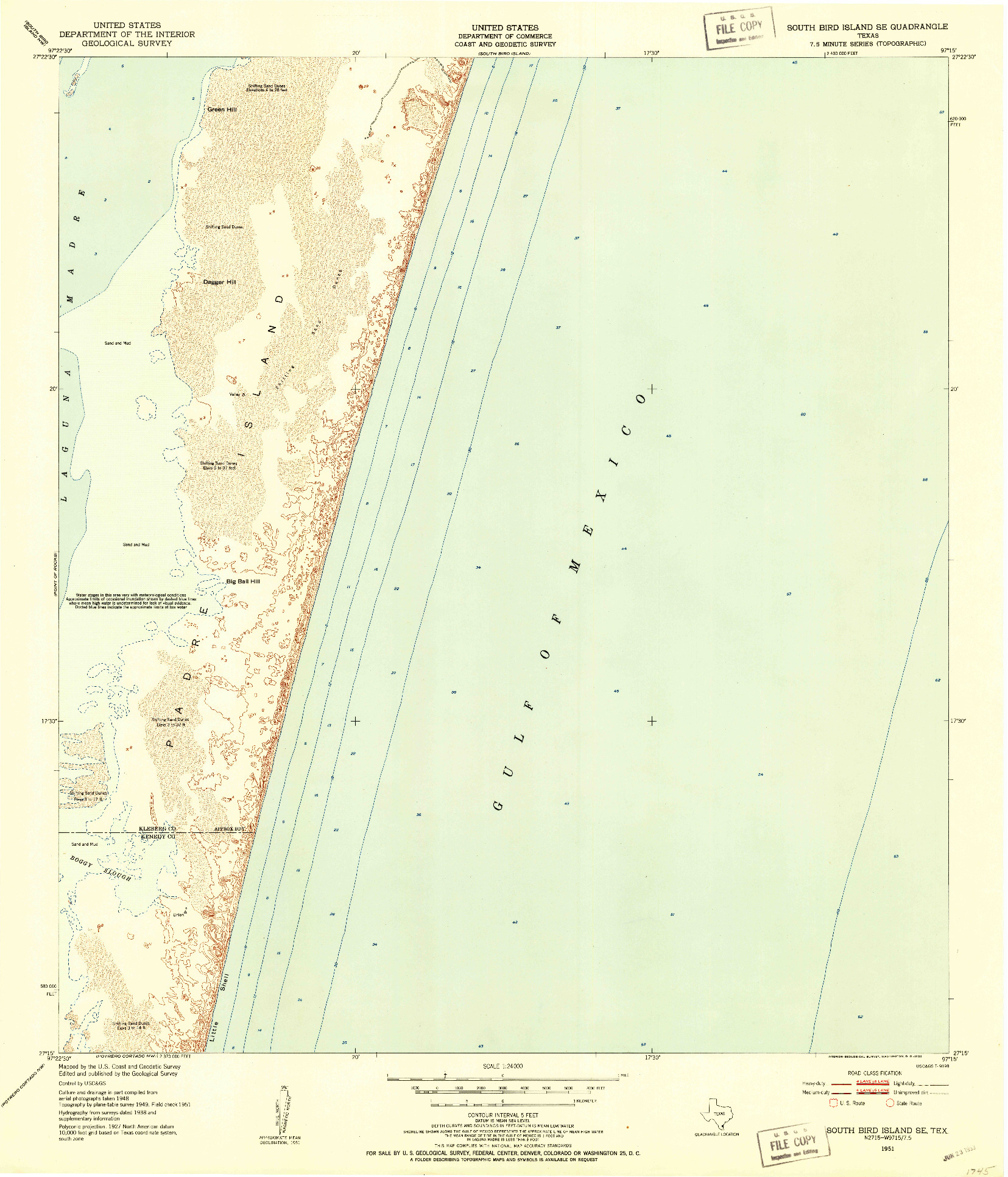 USGS 1:24000-SCALE QUADRANGLE FOR SOUTH BIRD ISLAND SE, TX 1951
