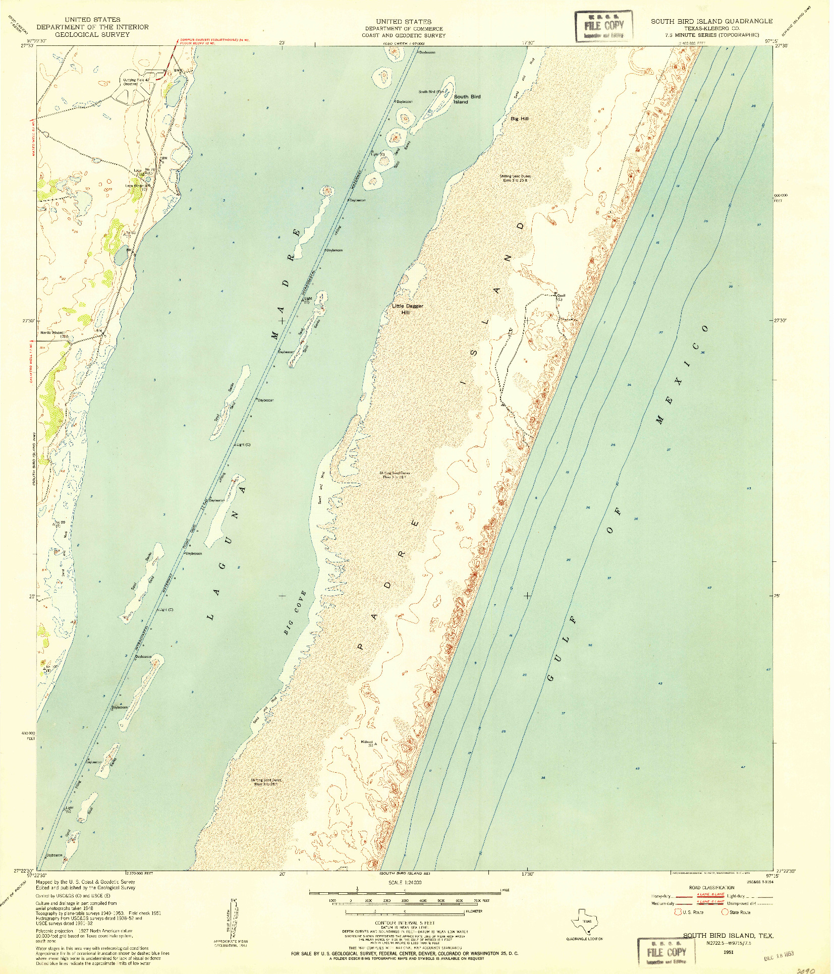 USGS 1:24000-SCALE QUADRANGLE FOR SOUTH BIRD ISLAND, TX 1951