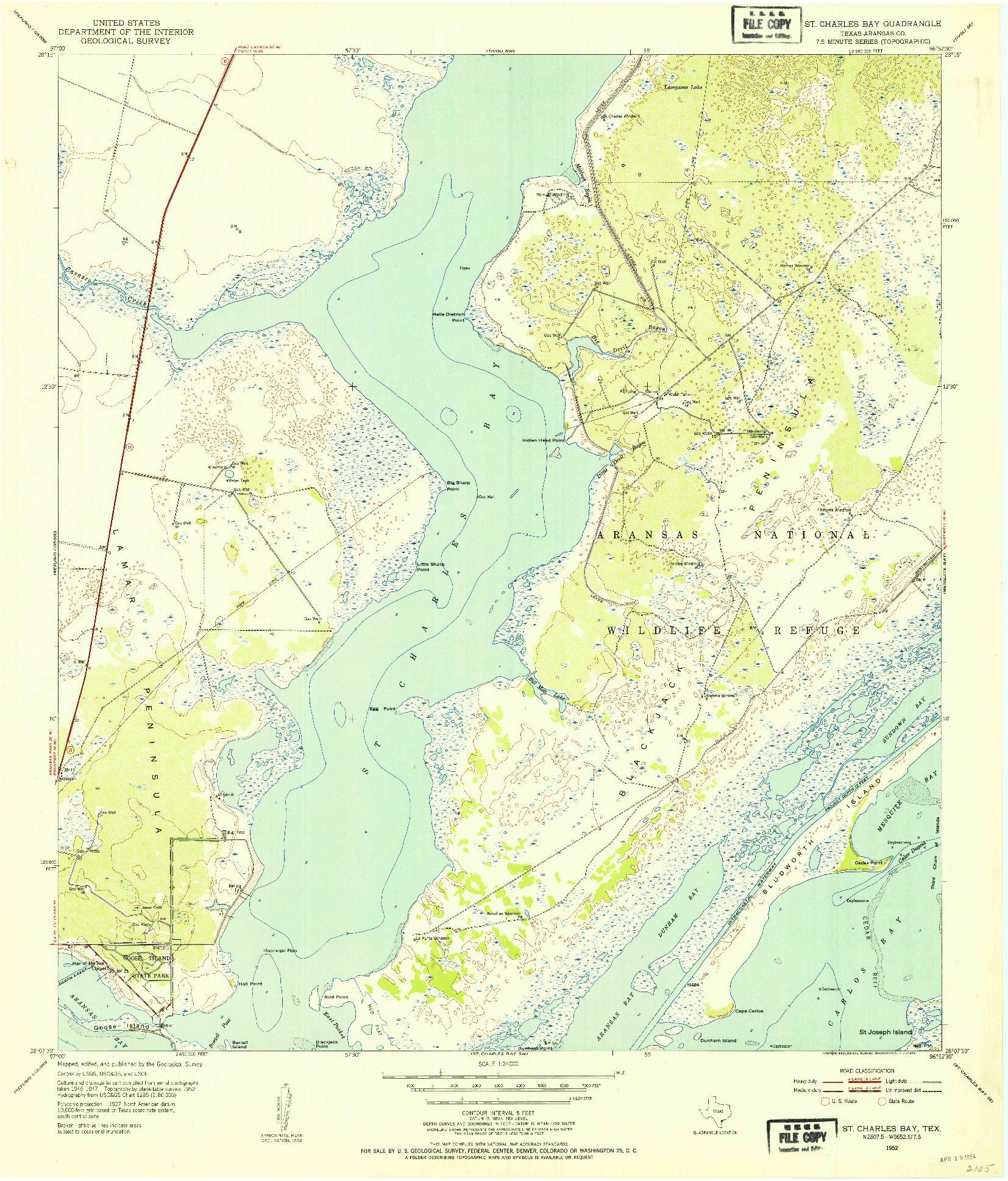USGS 1:24000-SCALE QUADRANGLE FOR ST. CHARLES BAY, TX 1952