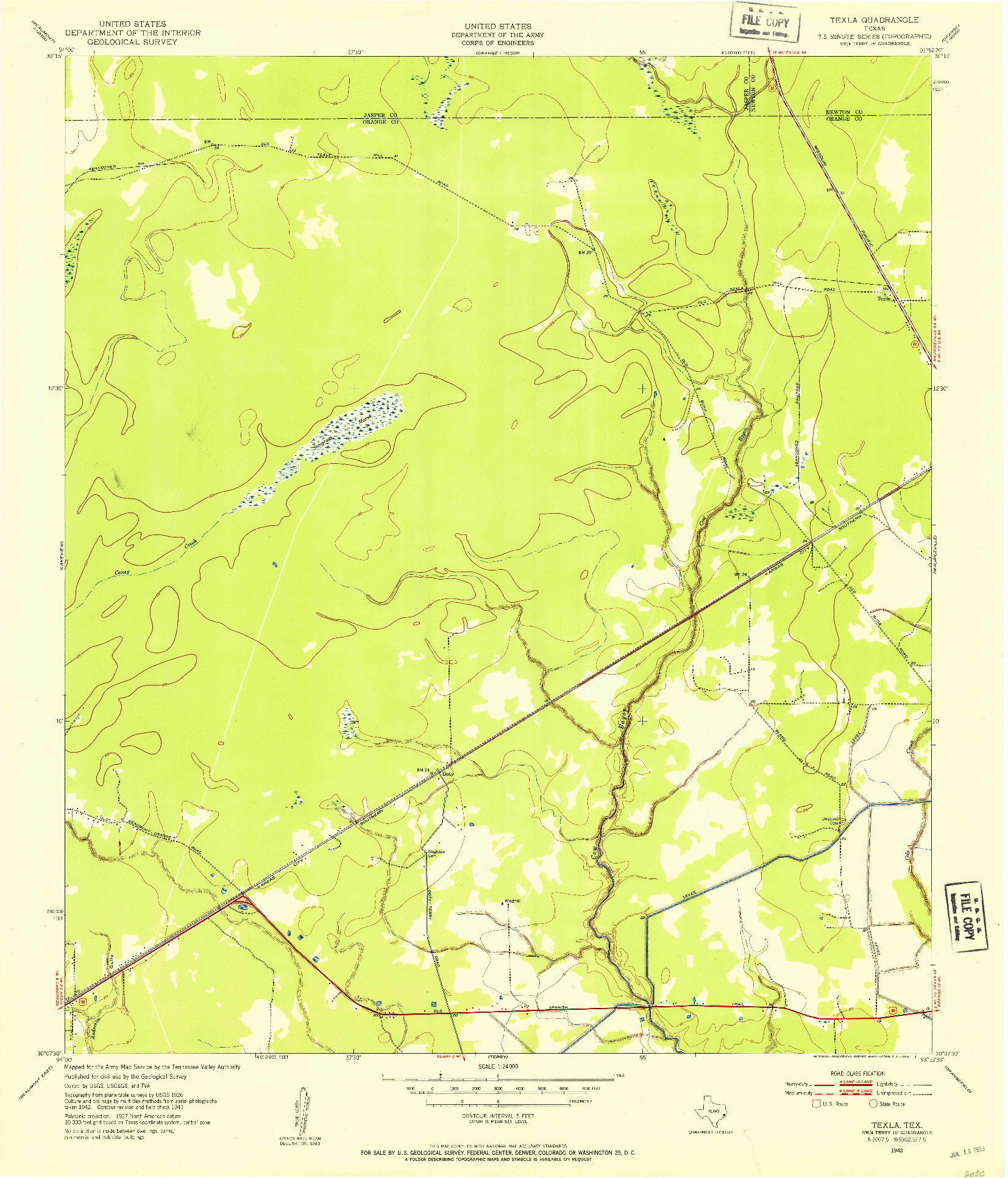 USGS 1:24000-SCALE QUADRANGLE FOR TEXLA, TX 1943
