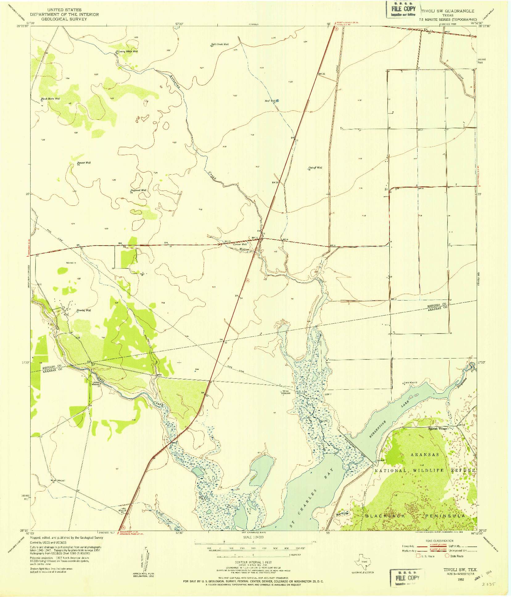 USGS 1:24000-SCALE QUADRANGLE FOR TIVOLI SW, TX 1952