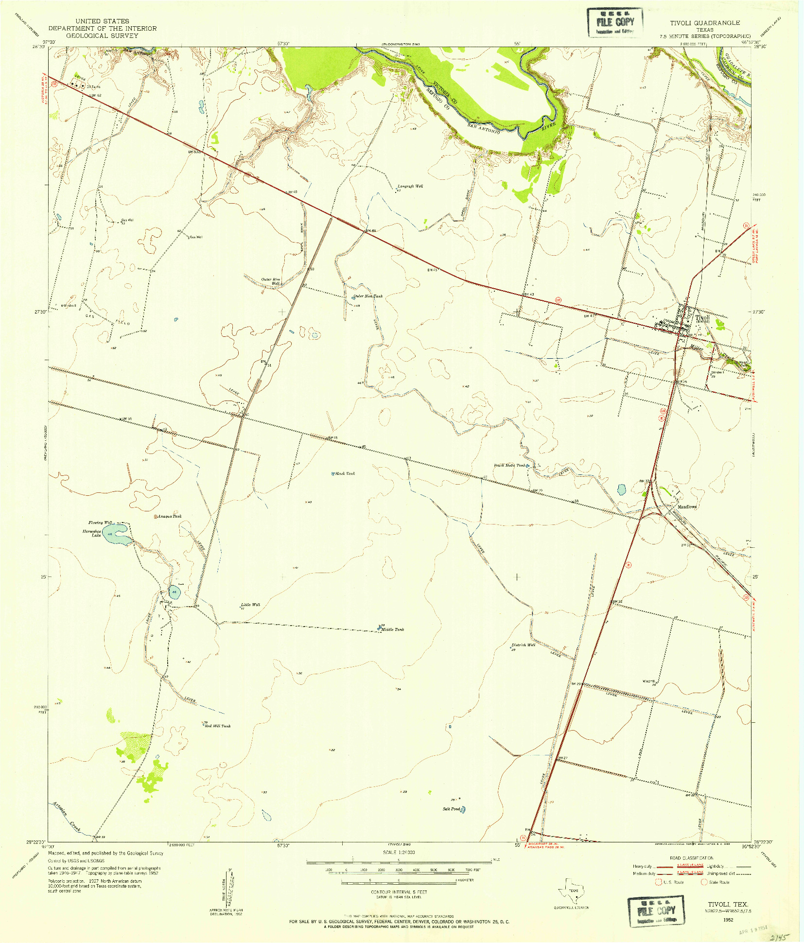 USGS 1:24000-SCALE QUADRANGLE FOR TIVOLI, TX 1952