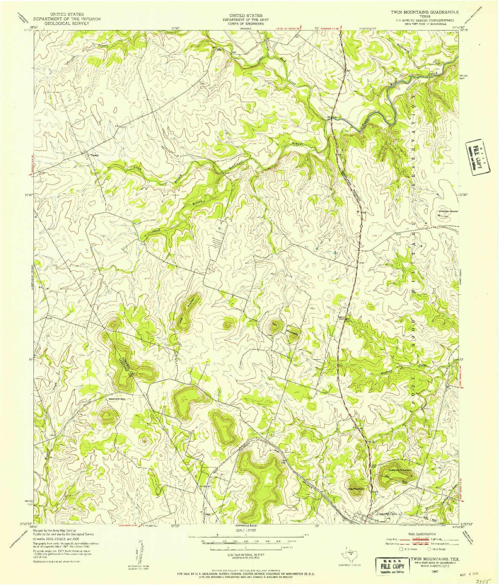 USGS 1:24000-SCALE QUADRANGLE FOR TWIN MOUTAINS, TX 1947