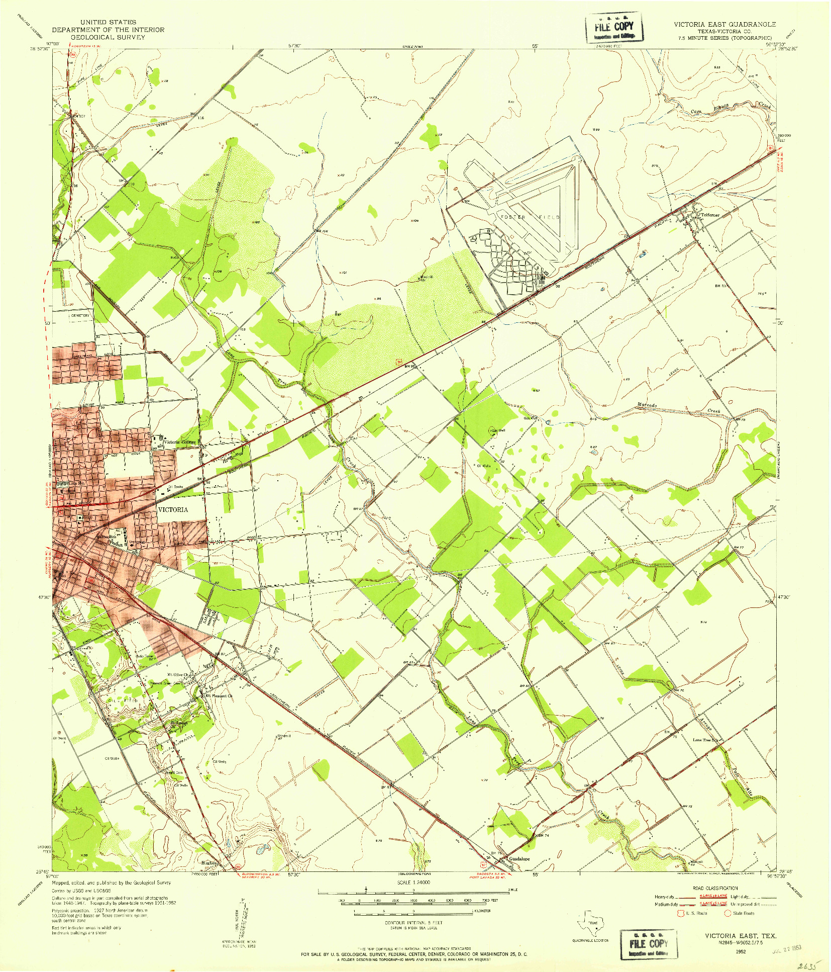 USGS 1:24000-SCALE QUADRANGLE FOR VICTORIA EAST, TX 1952