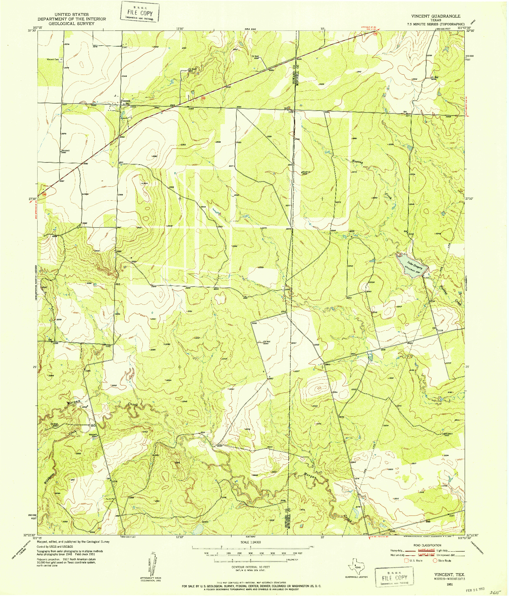 USGS 1:24000-SCALE QUADRANGLE FOR VINCENT, TX 1951