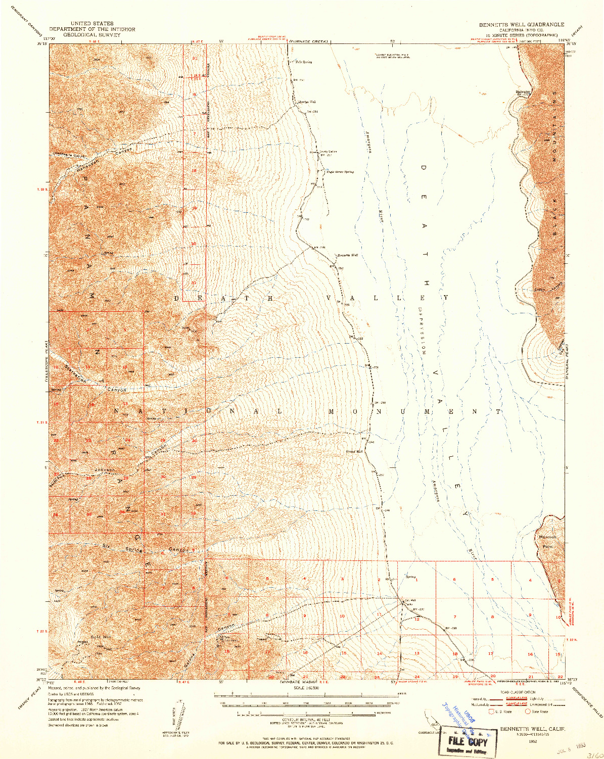 USGS 1:62500-SCALE QUADRANGLE FOR BENNETTS WELL, CA 1952