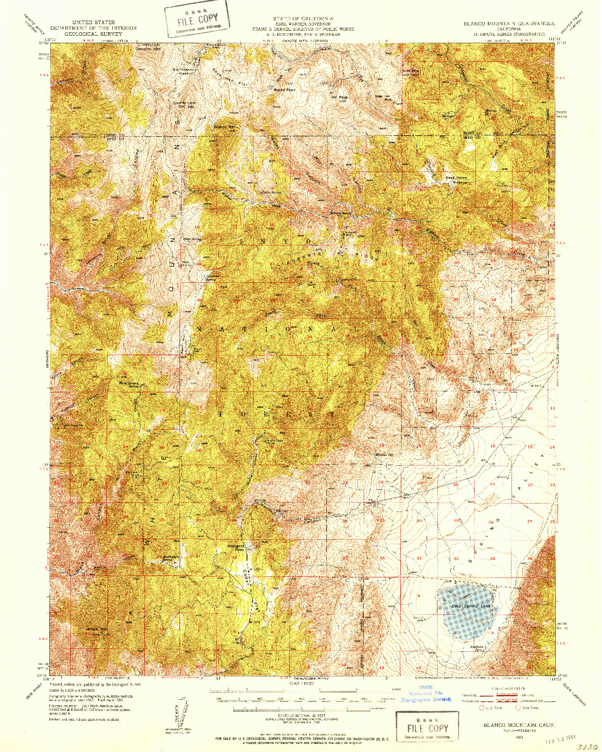 USGS 1:62500-SCALE QUADRANGLE FOR BLANCO MOUNTAIN, CA 1951