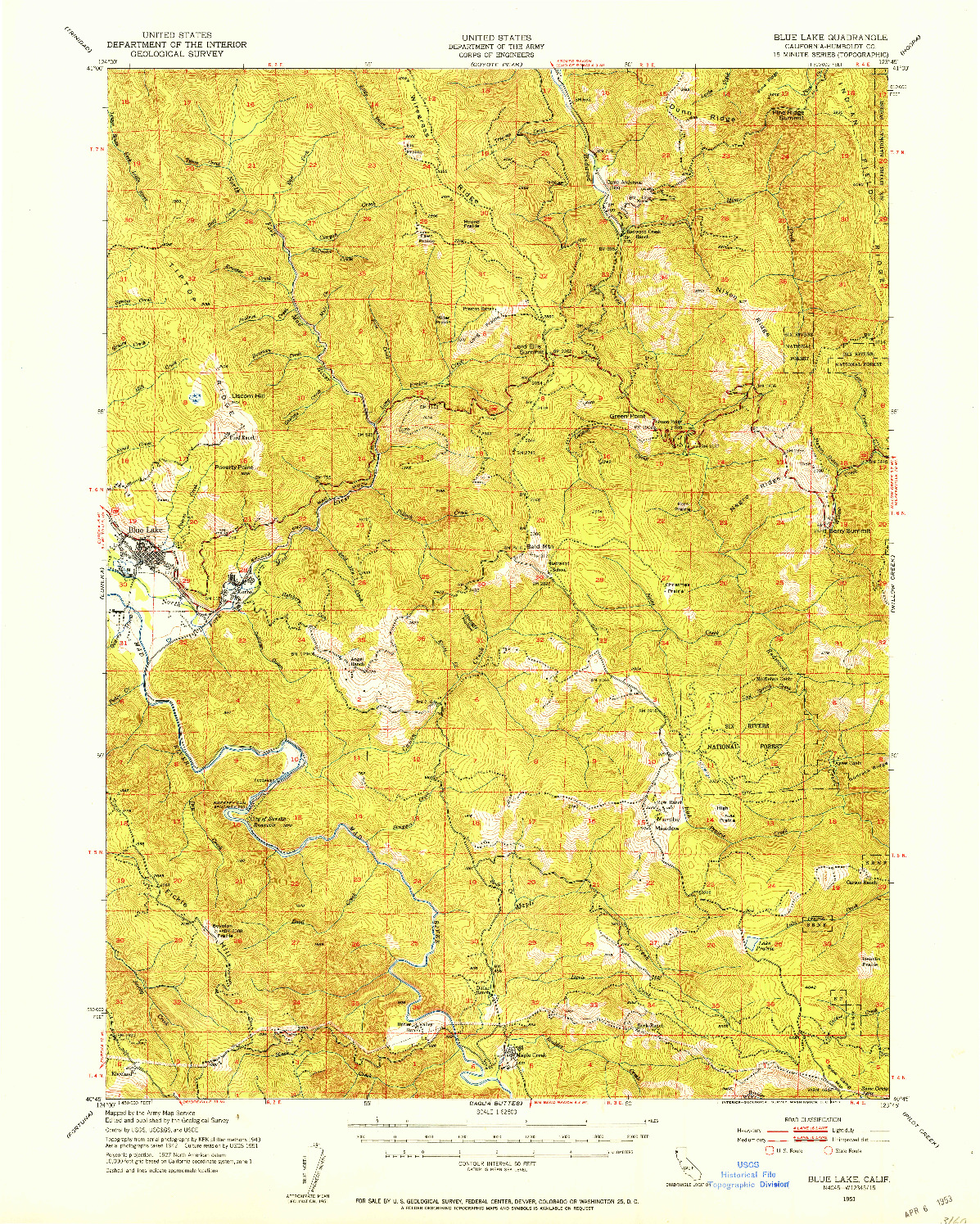 USGS 1:62500-SCALE QUADRANGLE FOR BLUE LAKE, CA 1951