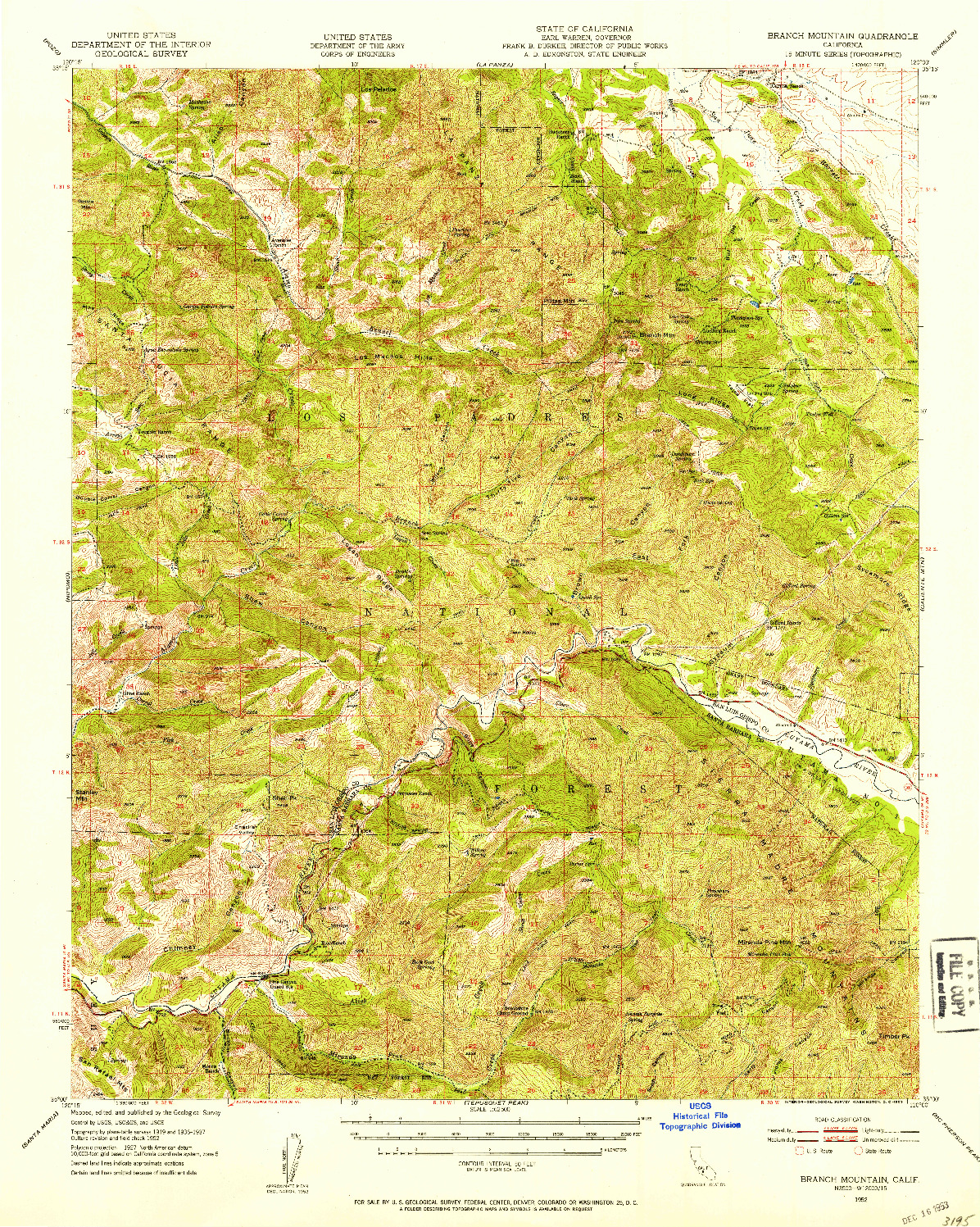 USGS 1:62500-SCALE QUADRANGLE FOR BRANCH MTN, CA 1952