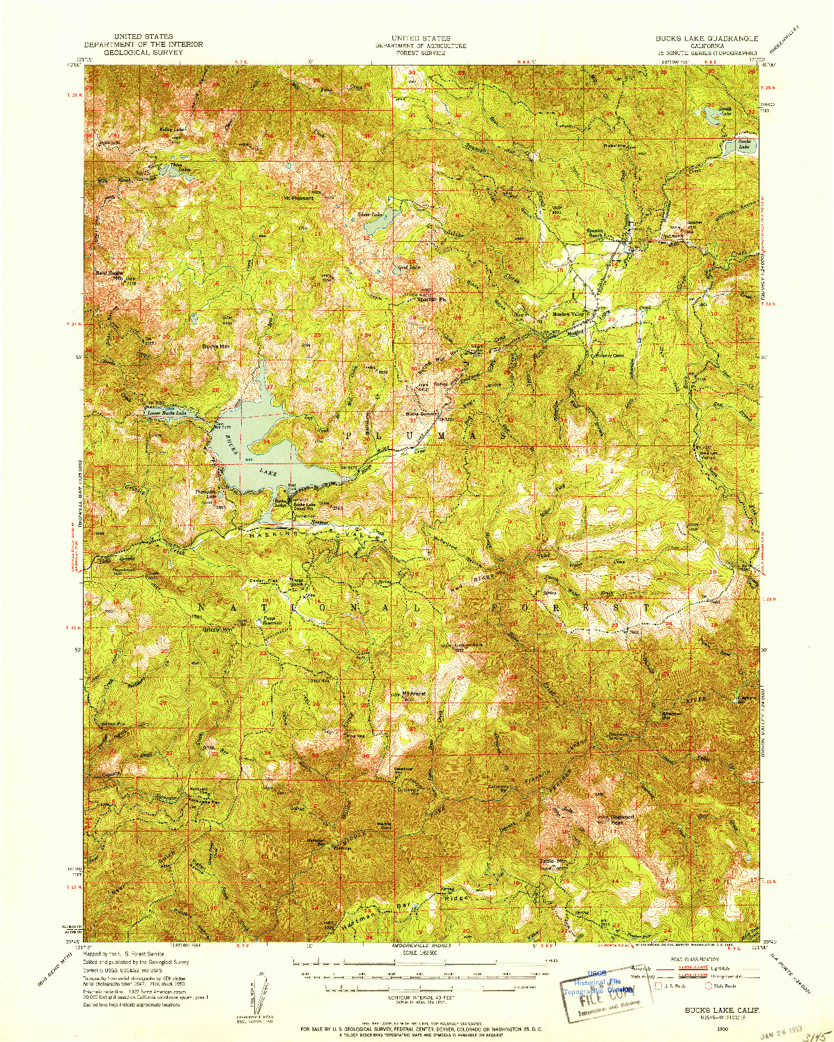 USGS 1:62500-SCALE QUADRANGLE FOR BUCKS LAKE, CA 1950