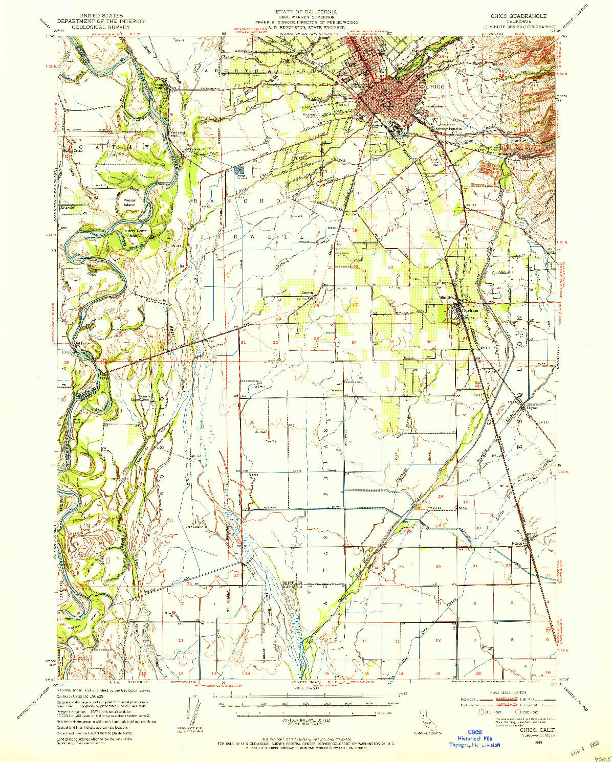 USGS 1:62500-SCALE QUADRANGLE FOR CHICO, CA 1949