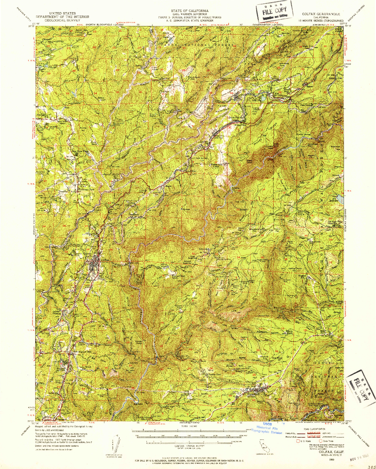 USGS 1:62500-SCALE QUADRANGLE FOR COLFAX, CA 1950