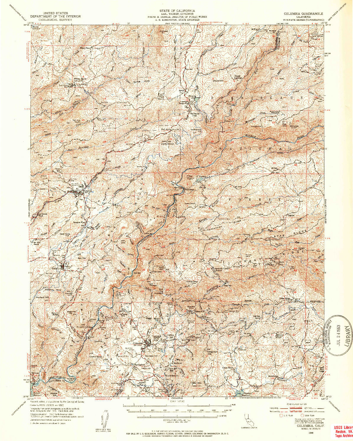 USGS 1:62500-SCALE QUADRANGLE FOR COLUMBIA, CA 1948