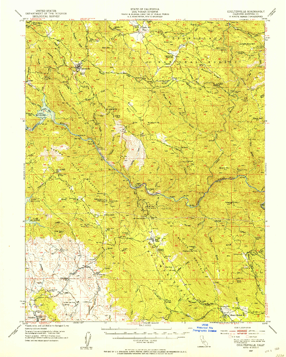 USGS 1:62500-SCALE QUADRANGLE FOR COULTERVILLE, CA 1947