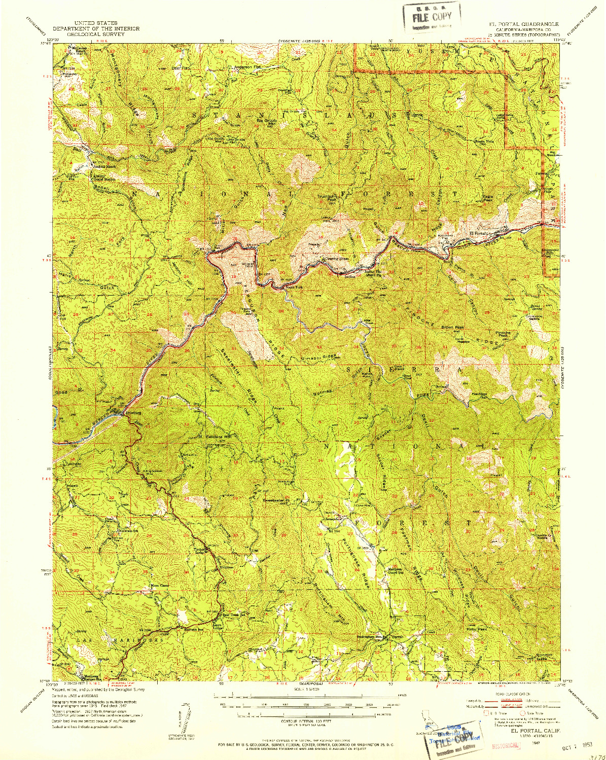 USGS 1:62500-SCALE QUADRANGLE FOR EL PORTAL, CA 1947