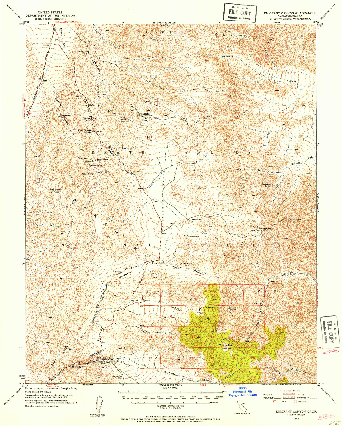 USGS 1:62500-SCALE QUADRANGLE FOR EMIGRANT CANYON, CA 1952