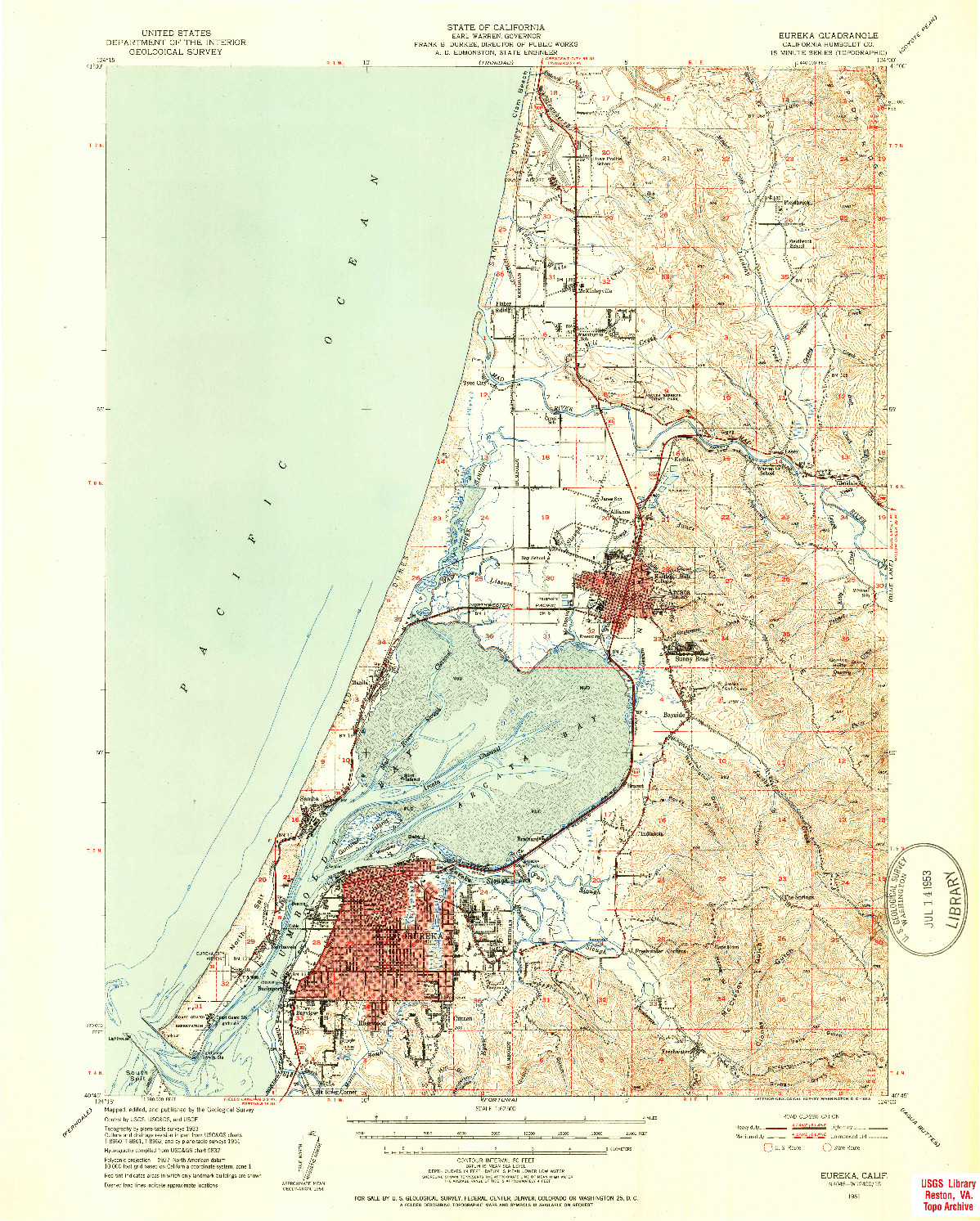 USGS 1:62500-SCALE QUADRANGLE FOR EUREKA, CA 1951