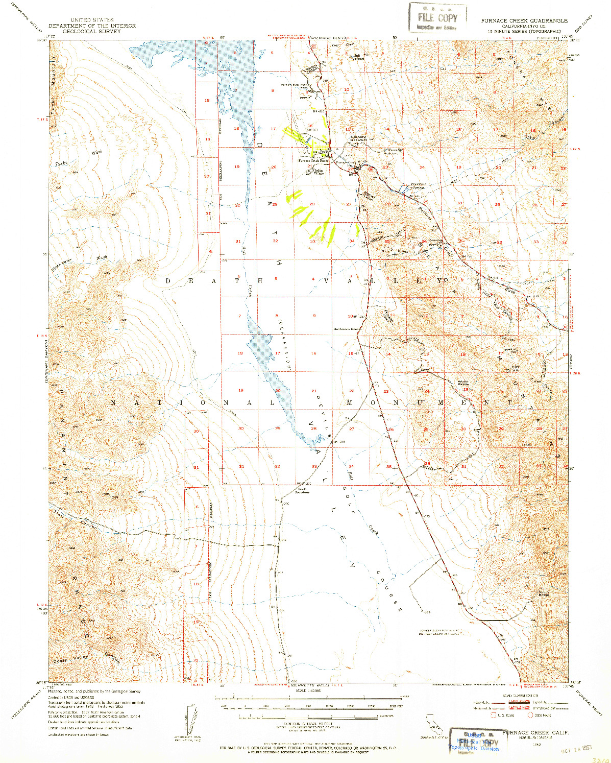 USGS 1:62500-SCALE QUADRANGLE FOR FURNACE CREEK, CA 1952