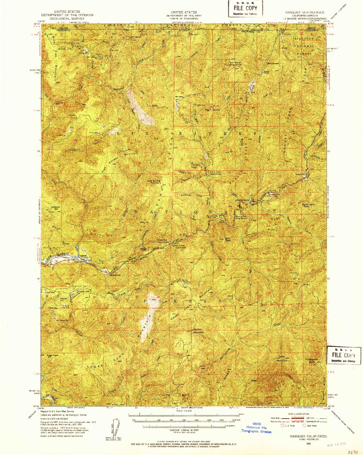 USGS 1:62500-SCALE QUADRANGLE FOR GASQUET, CA 1951