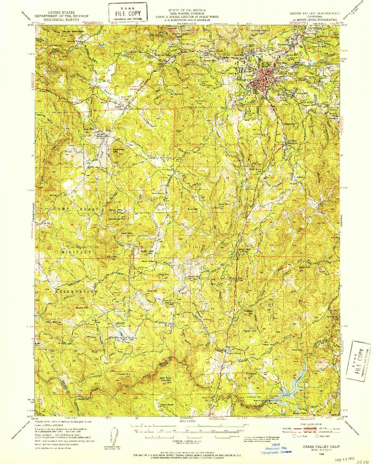 USGS 1:62500-SCALE QUADRANGLE FOR GRASS VALLEY, CA 1949