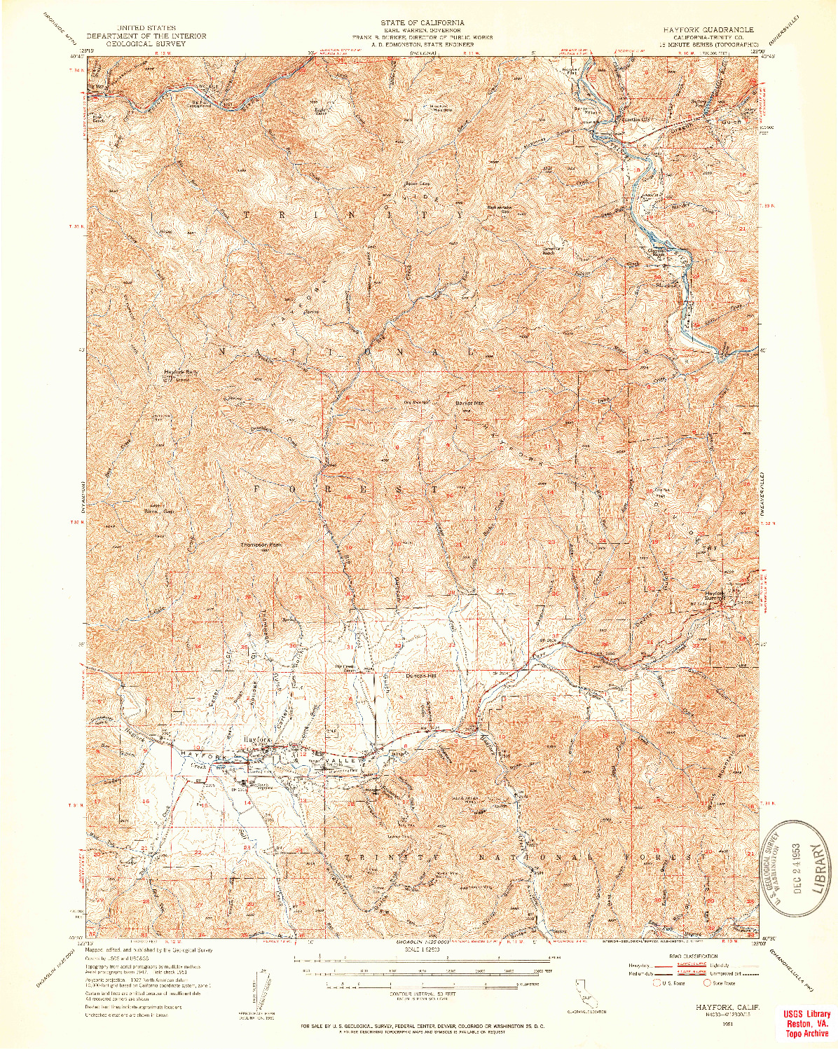 USGS 1:62500-SCALE QUADRANGLE FOR HAYFORK, CA 1951