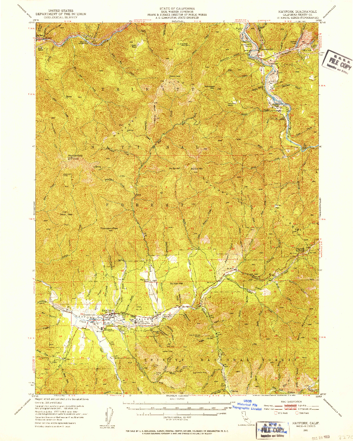 USGS 1:62500-SCALE QUADRANGLE FOR HAYFORK, CA 1951