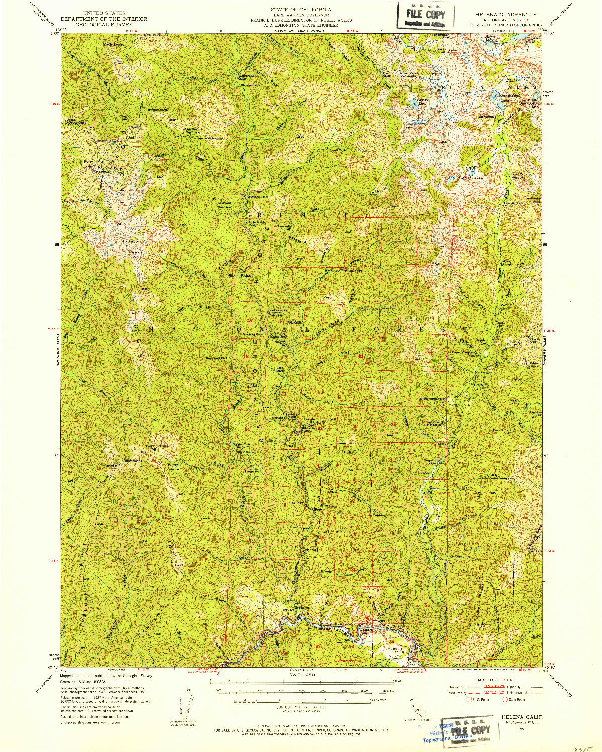 USGS 1:62500-SCALE QUADRANGLE FOR HELENA, CA 1951