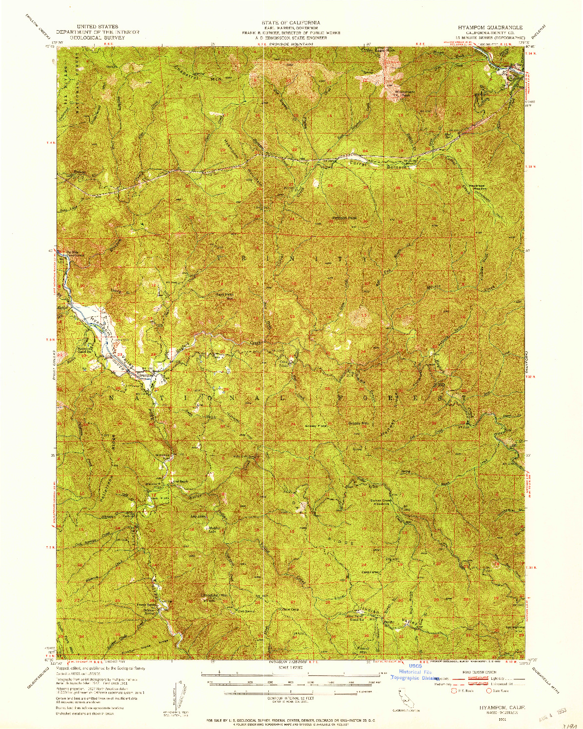 USGS 1:62500-SCALE QUADRANGLE FOR HYAMPOM, CA 1951