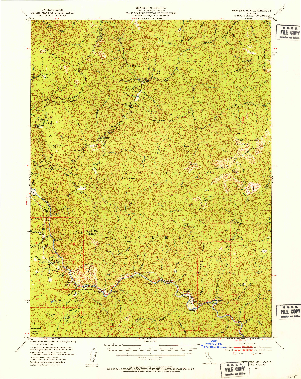 USGS 1:62500-SCALE QUADRANGLE FOR IRONSIDE MOUNTAIN, CA 1951