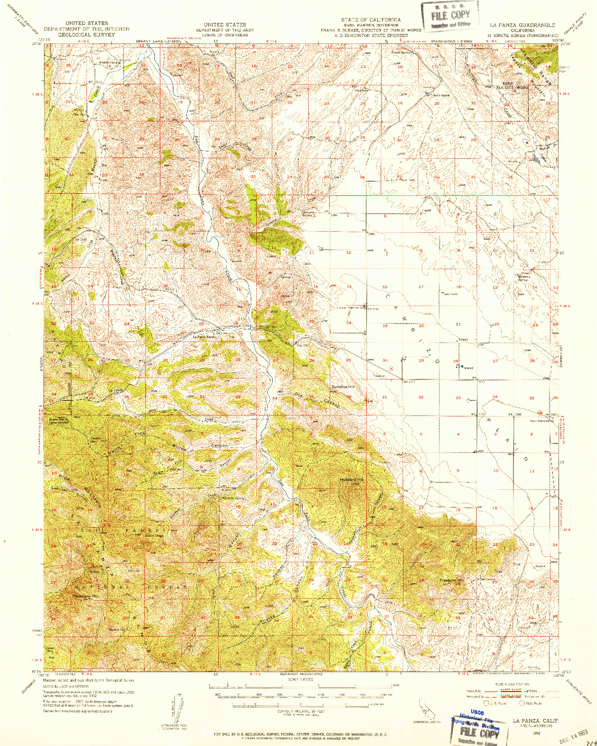 USGS 1:62500-SCALE QUADRANGLE FOR LA PANZA, CA 1952