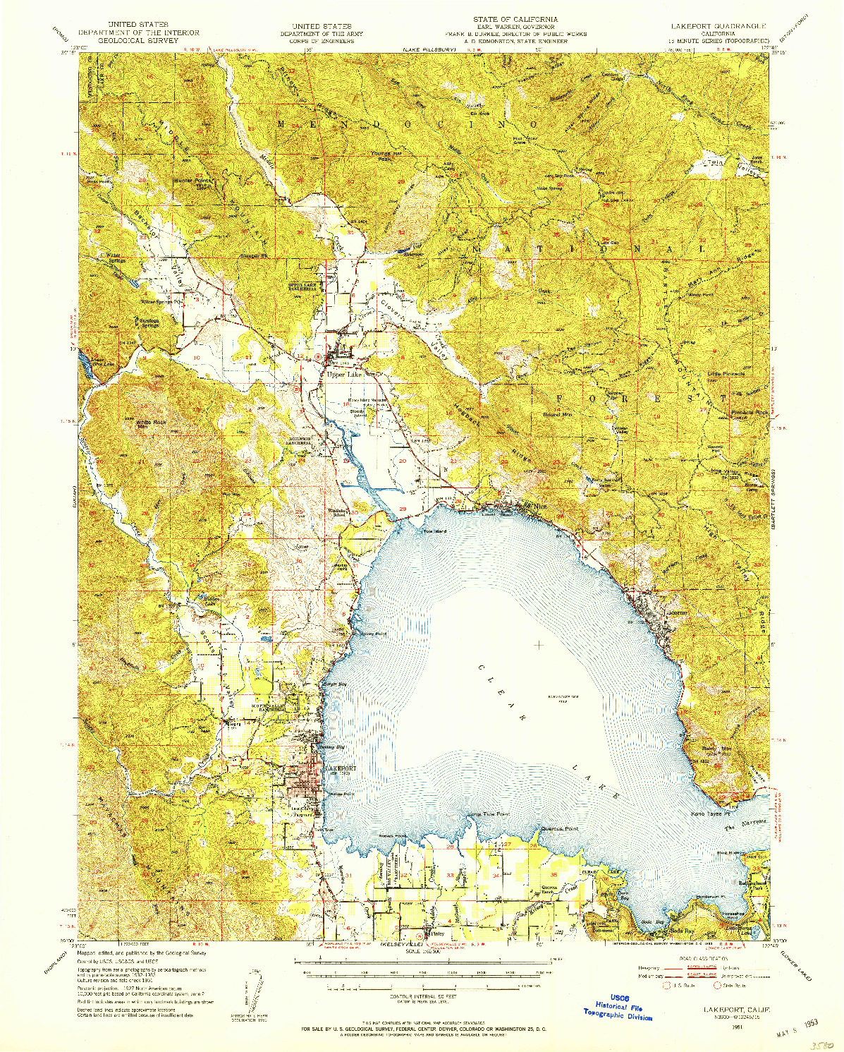 USGS 1:62500-SCALE QUADRANGLE FOR LAKEPORT, CA 1951