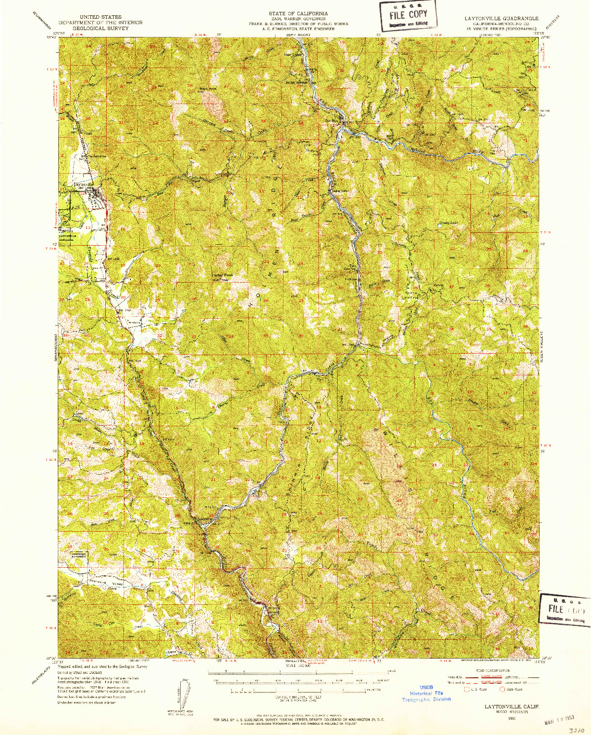 USGS 1:62500-SCALE QUADRANGLE FOR LAYTONVILLE, CA 1951