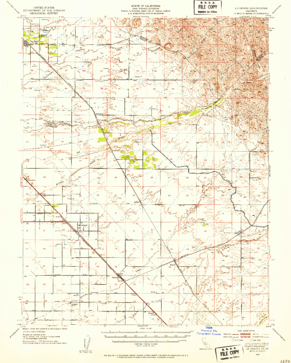 USGS 1:62500-SCALE QUADRANGLE FOR LE GRAND, CA 1946