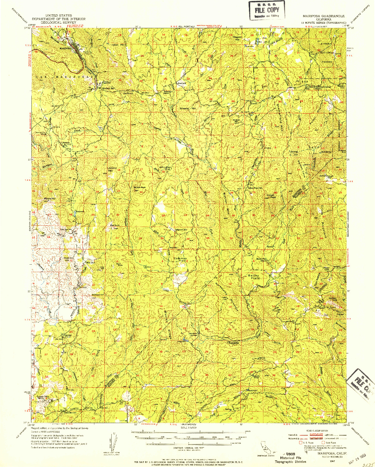 USGS 1:62500-SCALE QUADRANGLE FOR MARIPOSA, CA 1947
