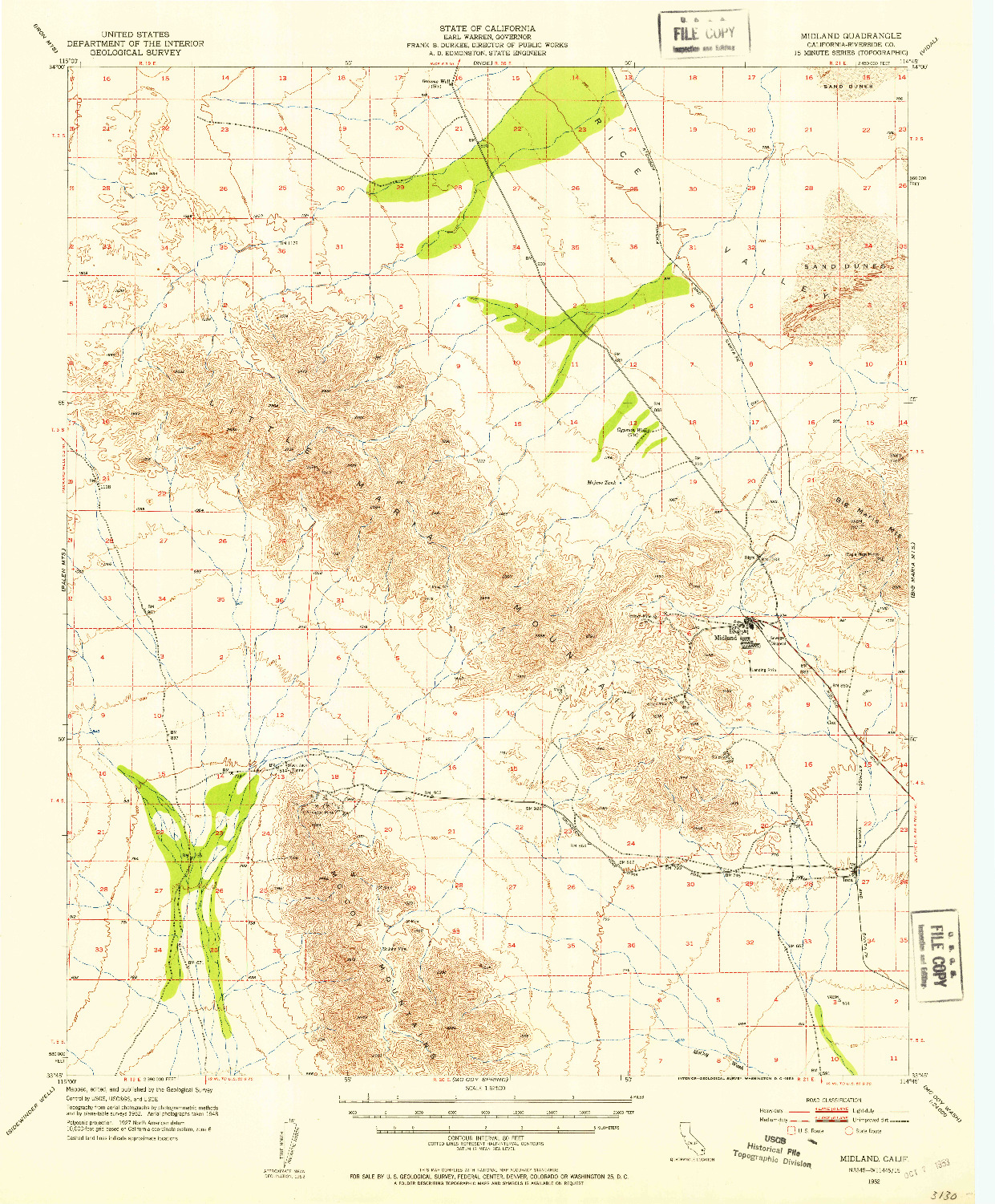 USGS 1:62500-SCALE QUADRANGLE FOR MIDLAND, CA 1952